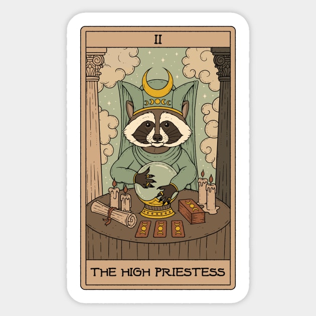 The High Priestess - Raccoons Tarot Sticker by thiagocorrea